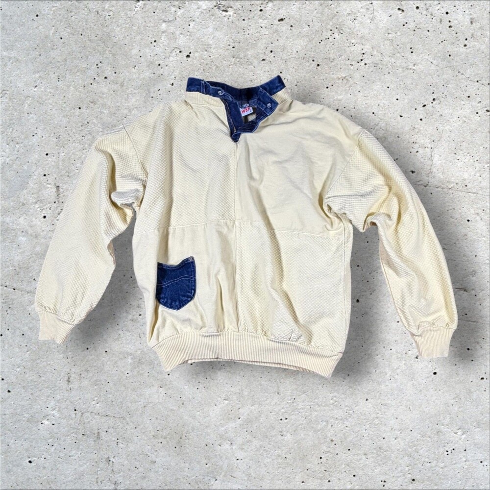 VINTAGE WEK 90s Textured Sweatshirt Denim Collar Pullover Mens Size S Made in US